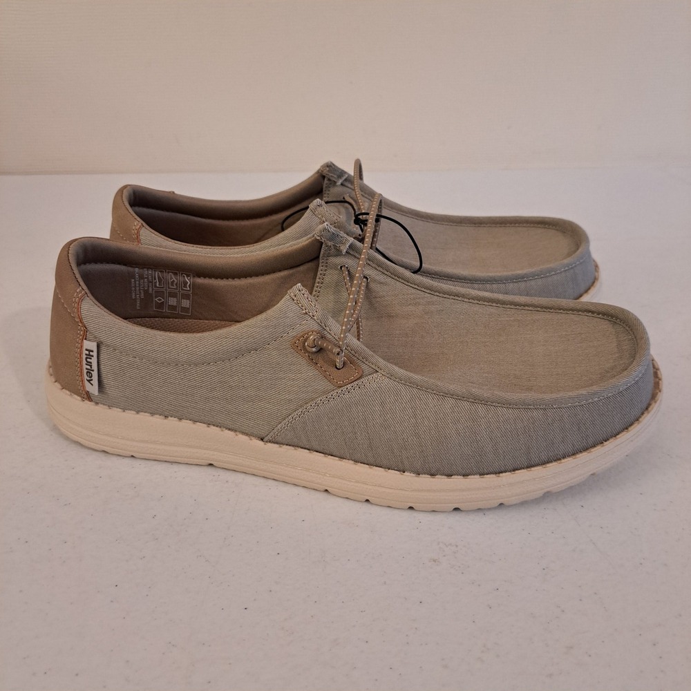 Hurley Mens Loafers 10.5 Khaki Canvas Memory Foam Slip-on Casual Shoes 2015-455